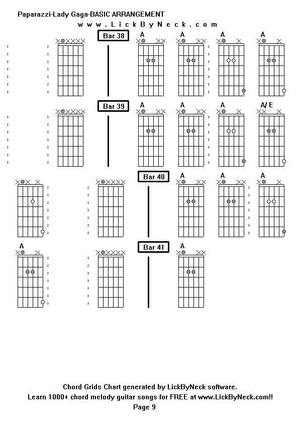 Chord Grids Chart of chord melody fingerstyle guitar song-Paparazzi-Lady Gaga-BASIC ARRANGEMENT,generated by LickByNeck software.